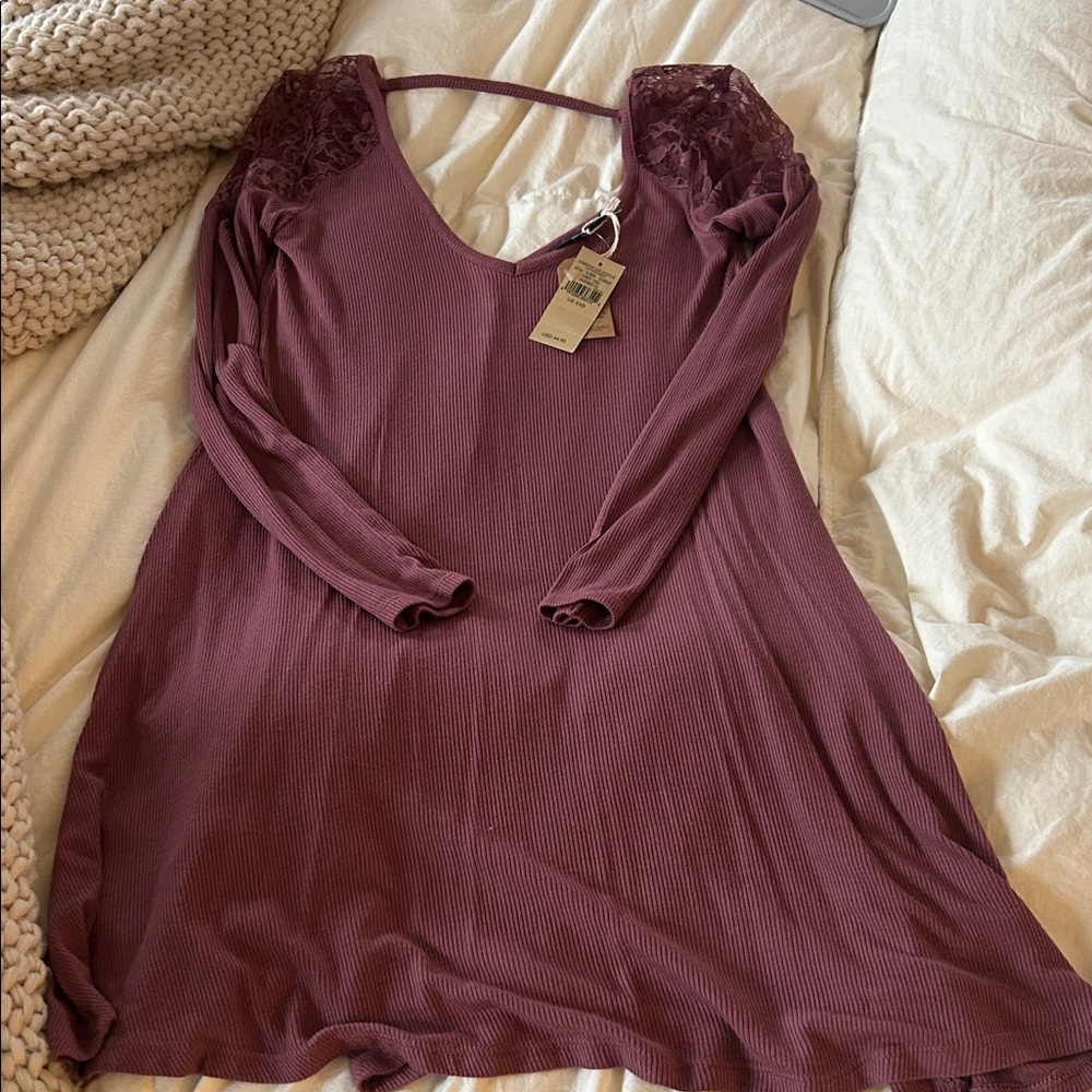 American Eagle Outfitters Purple Lace Sleeve Dress
